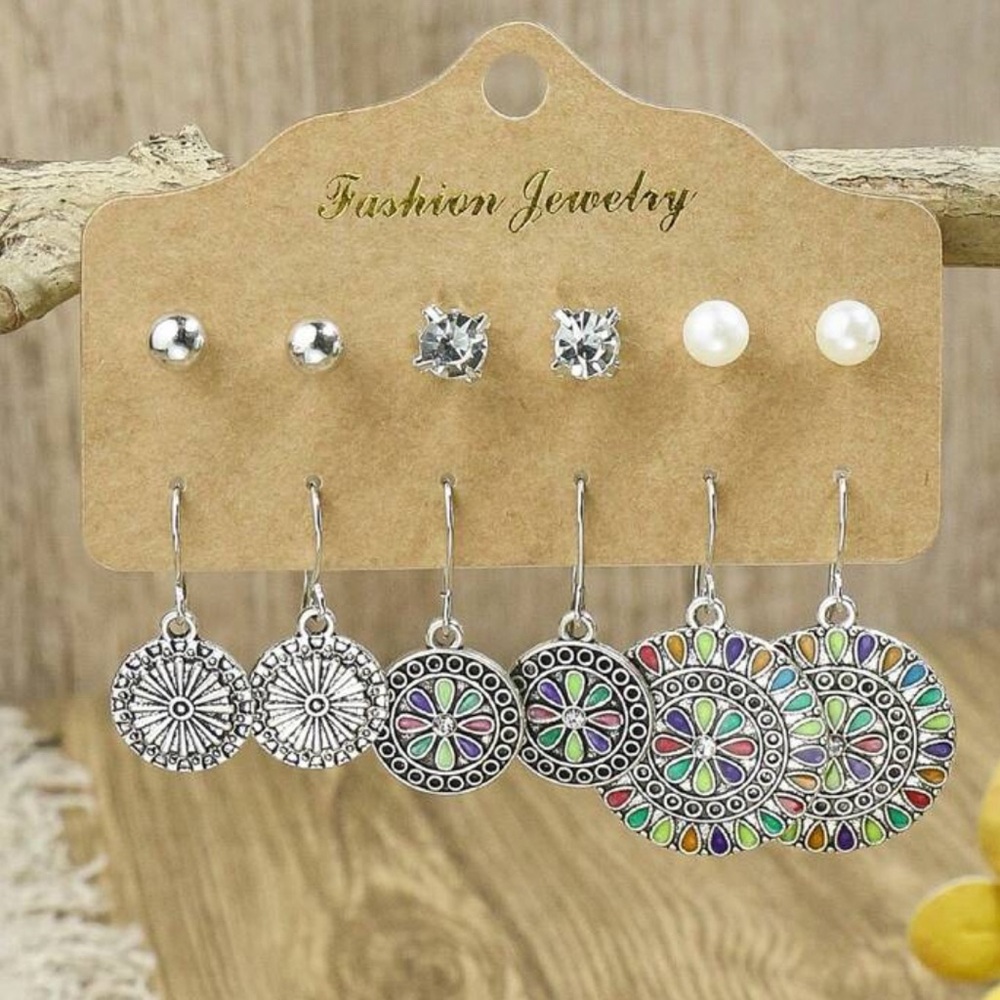 🌹 6 Pairs Silver Earrings